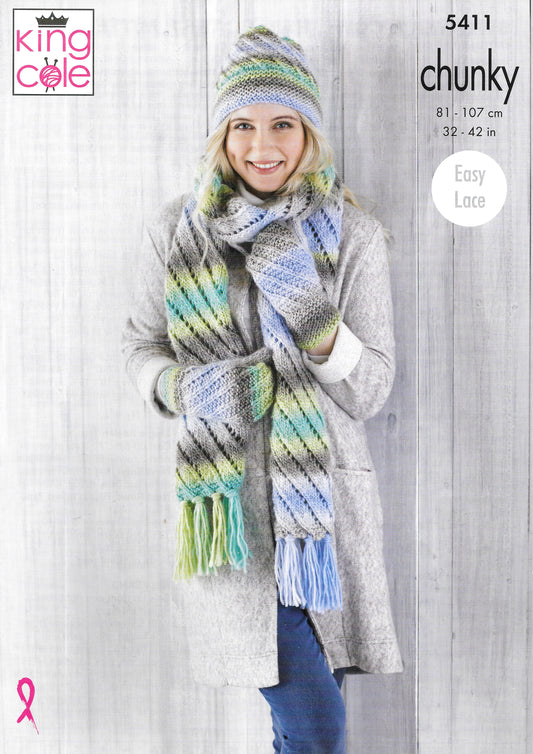 King Cole 5411 Scarf, Mitts and Hat Pattern