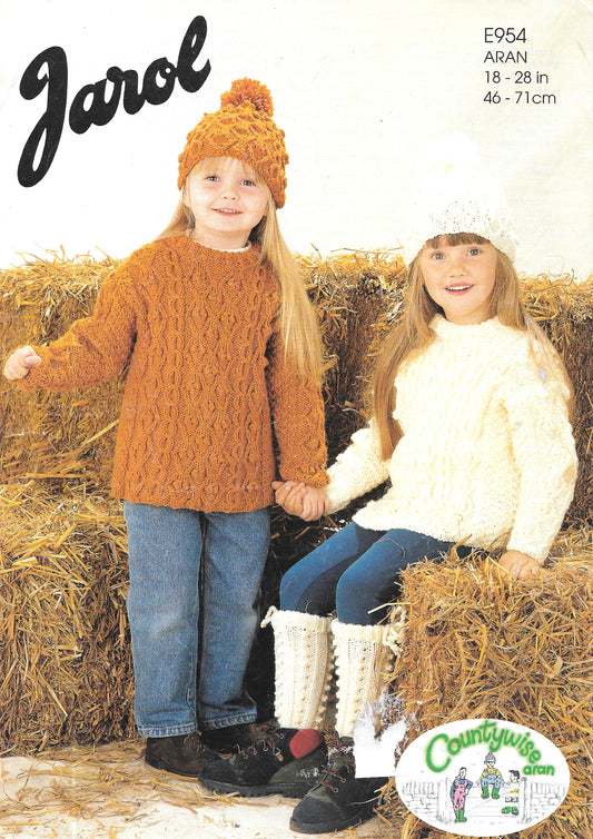 PRELOVED Jarol E954 Knitting Pattern   Child's Aran Sweaters and Hats