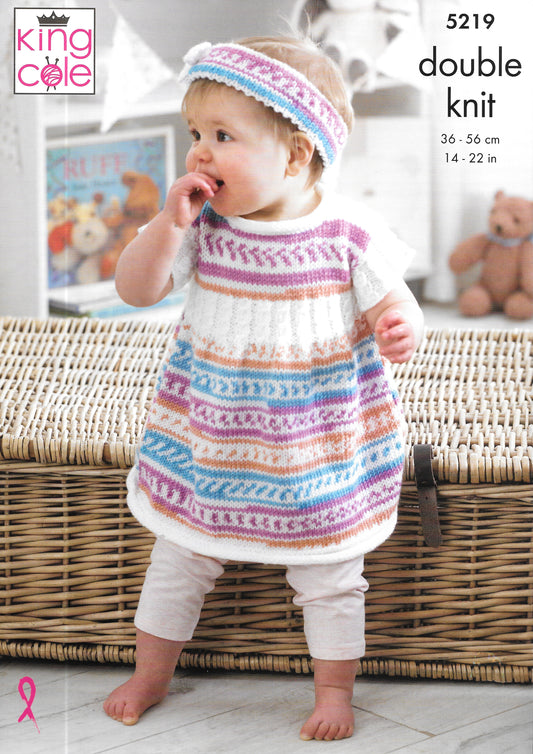 King Cole 5219 DK Cardigan/Dress/Coat/Beret/Headband knitting pattern