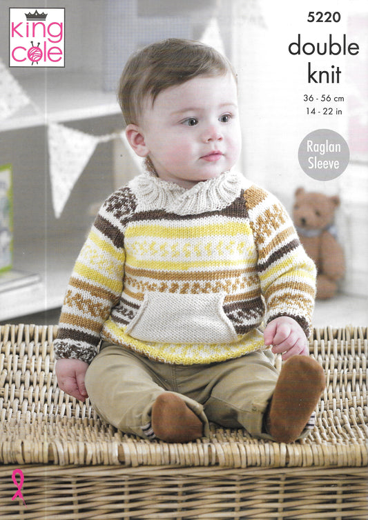 King Cole 5220 DK Sweaters/Jacket/Hat knitting pattern