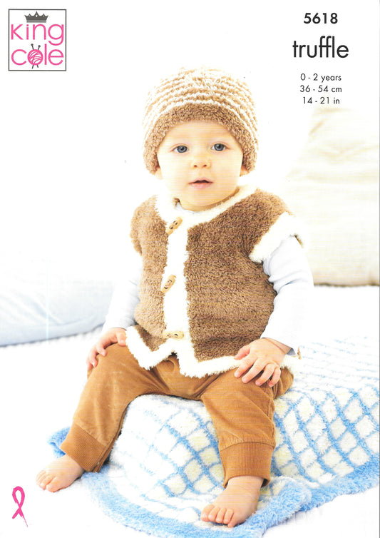 King Cole 5618 Truffle Pram Blanket/Jacket/Gilet and Hat knitting pattern