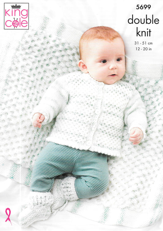 5699 King Cole Cardigan/Waistcoat/Hoody/Blanket/Bootees knitting pattern