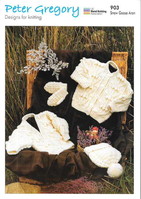 903 Peter Gregory knitting pattern. Child's cardigans and hat.  Aran