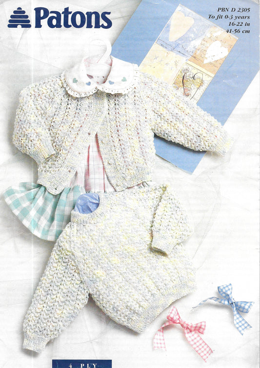 PRELOVED Patons D2305 Knitting Pattern. Child's 4 ply cardigan/sweater - Chest sizes 16-22"