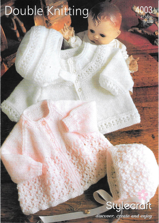 Stylecraft 4003 knitting pattern DK Matinee Coats/Bonnets/Helmet