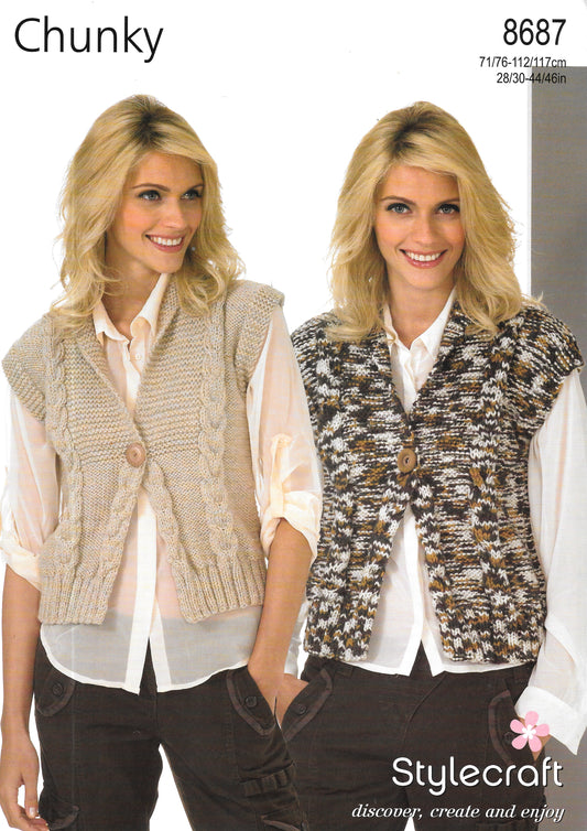 8687 Stylecraft knitting pattern. Lady's Waistcoat/Cardigan. Chunky