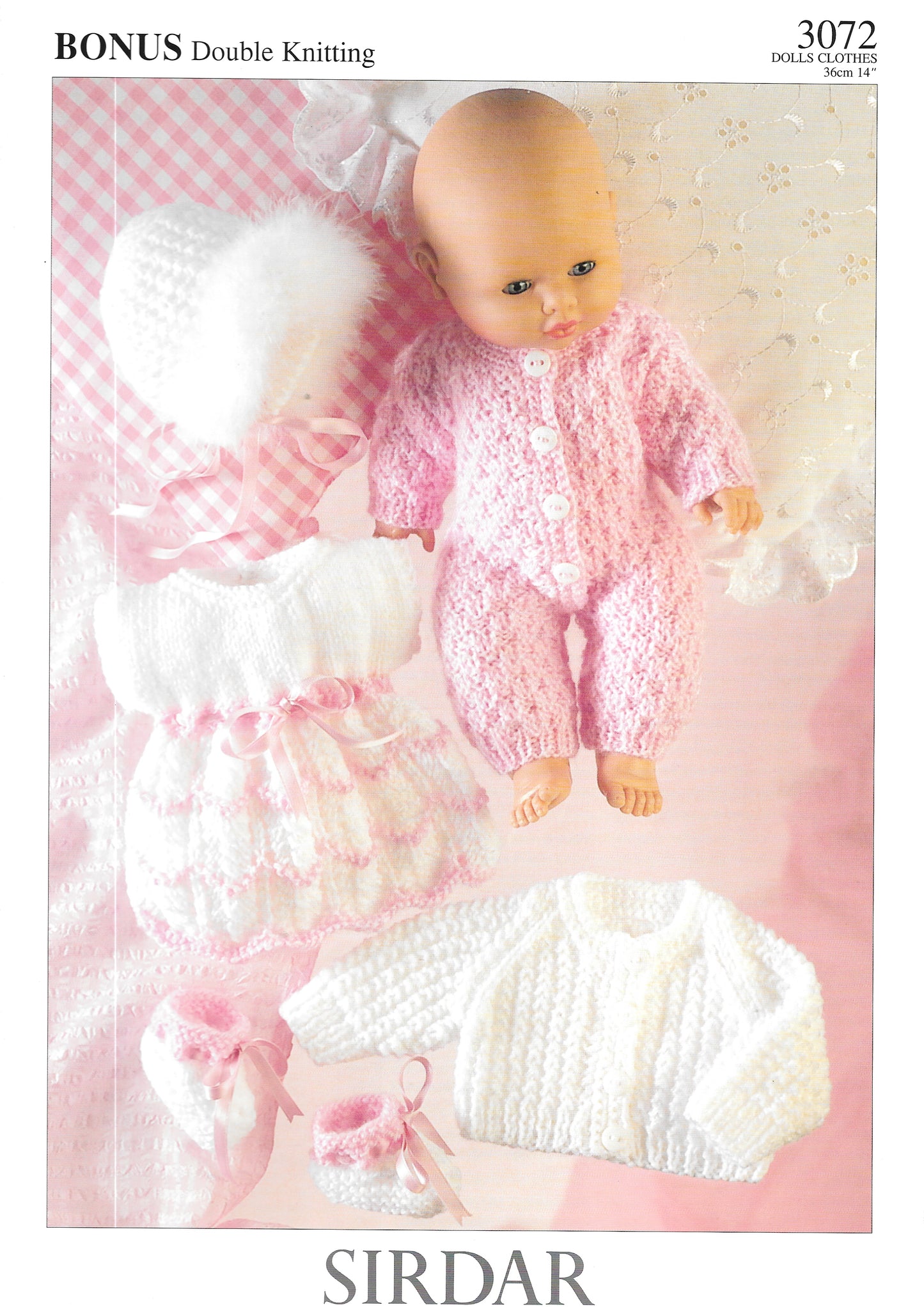 Sirdar 3072  Knitting Pattern - Doll's Clothes Double Knitting Yarn - 14" tall doll