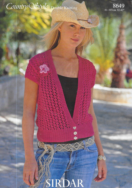 Sirdar 8649 Knitting Pattern. Lady's cardigan DK. 32-42" chest