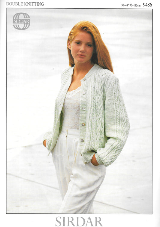 Sirdar 9486 Knitting Pattern. Lady's DK cable cardigan 30-44" chest