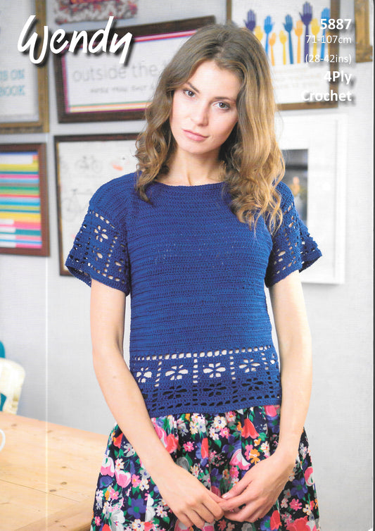 5887 Wendy. Lady's  top. 4ply  Crochet Pattern