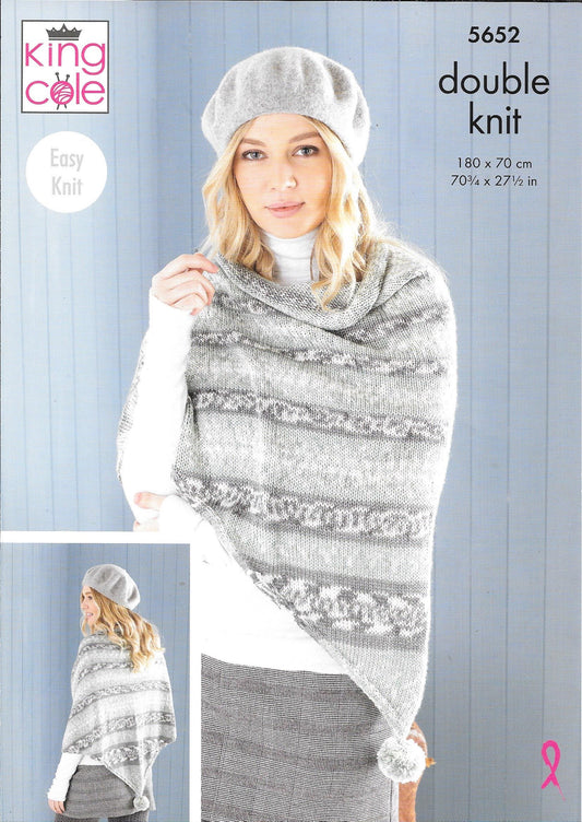 5652 King Cole Fjord dk ladies poncho, snood and shawl knitting pattern