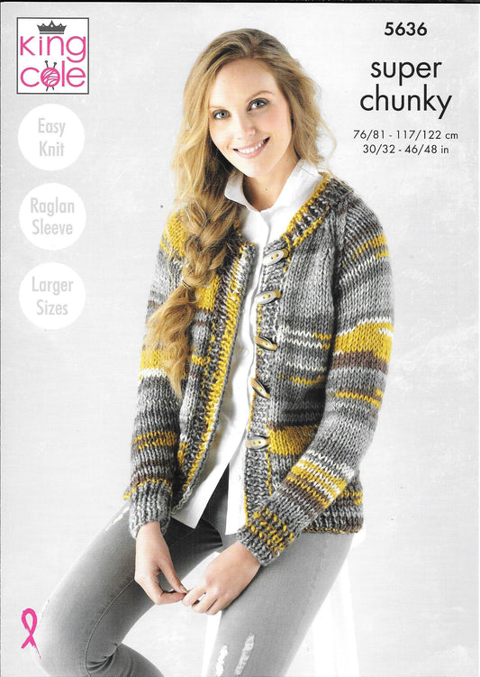 King Cole 5636 Quartz Super Chunky Ladies Cardigan and Sweater knitting pattern