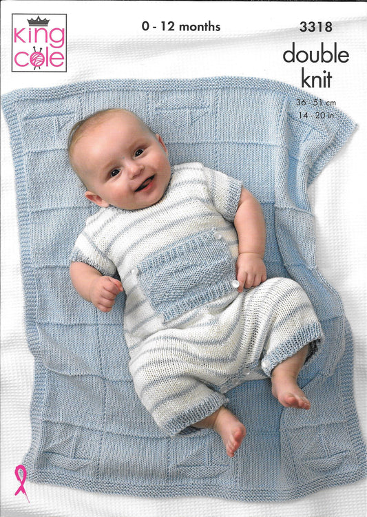 King Cole 3318 Dk Bamboo Cotton Baby Sweater, Pants, Romper and Blanket Knitting Pattern