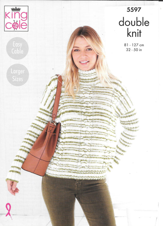 5597 King Cole Stripe Dk Ladies Sweaters Knitting Pattern