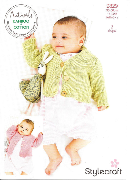 Stylecraft 9829 Naturals Bamboo and Cotton Baby Cardigans knitting pattern