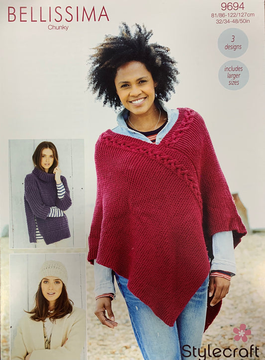 4861 King Cole chunky ladies poncho knitting pattern – Wool And