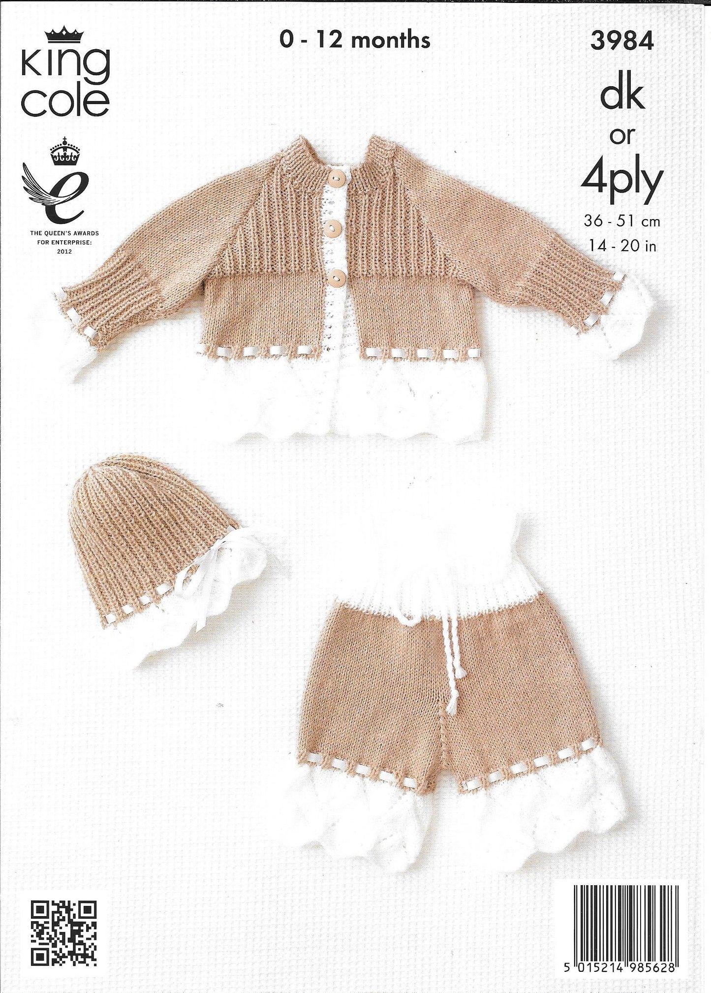 King Cole 3984 DK or 4 ply Baby Jacket, Pants and Hat knitting pattern