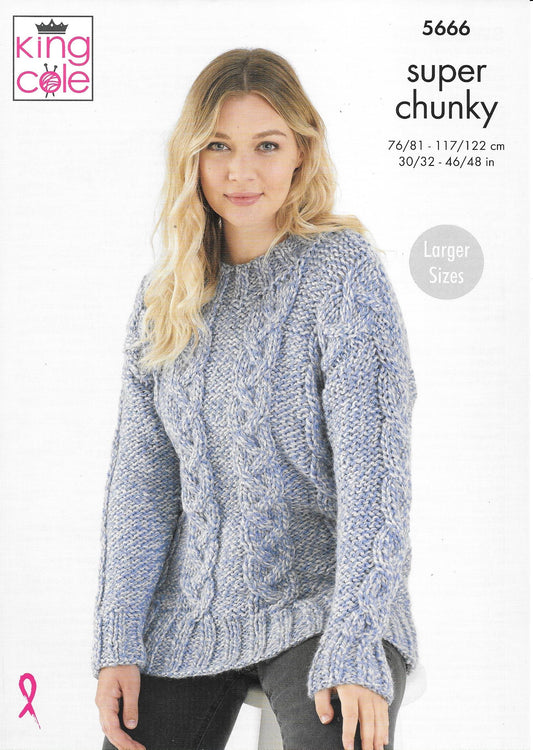 5666 King Cole Timeless Super Chunky ladies sweaters knitting pattern