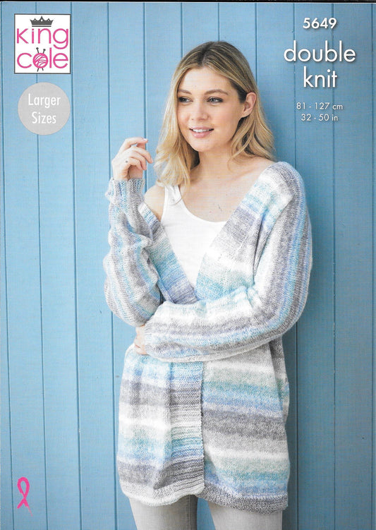 5649 King Cole Bramble dk ladies cardigans knitting pattern