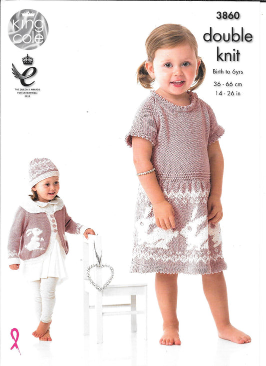 King Cole 3860 DK Bamboo Cotton Baby - Child Dress, Cardigan, Hat and Blanket knitting pattern