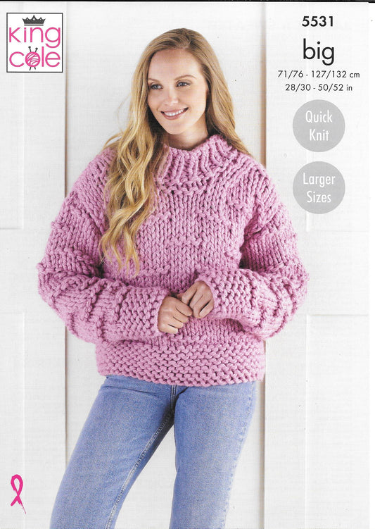 5531 King Cole Big Value Big ladies jacket and sweater knitting pattern