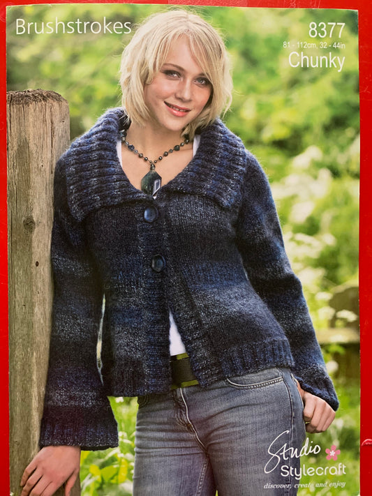 8377 Stylecraft Brushstrokes chunky ladies jacket knitting pattern