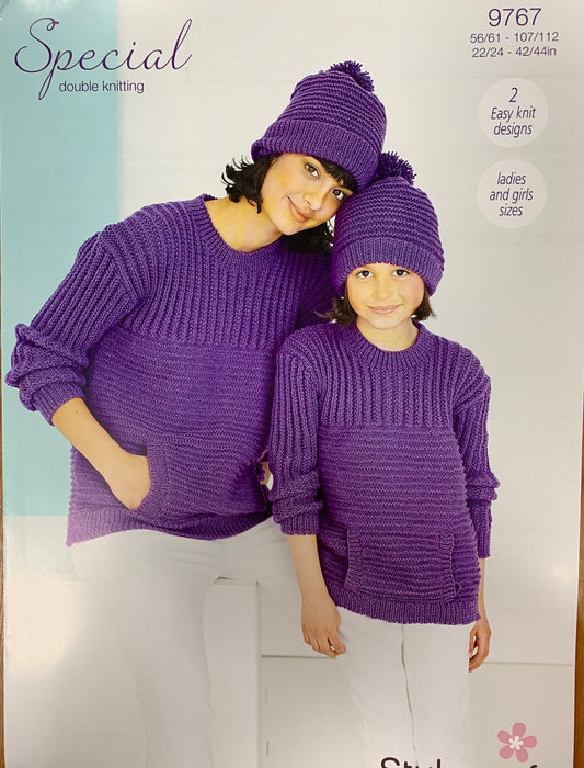 Stylecraft 9767 Special DK Ladies and Child Sweater and Hat knitting pattern