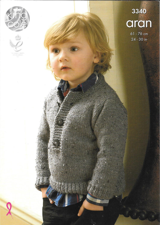 King Cole 3340 Aran child coat and sweater knitting pattern