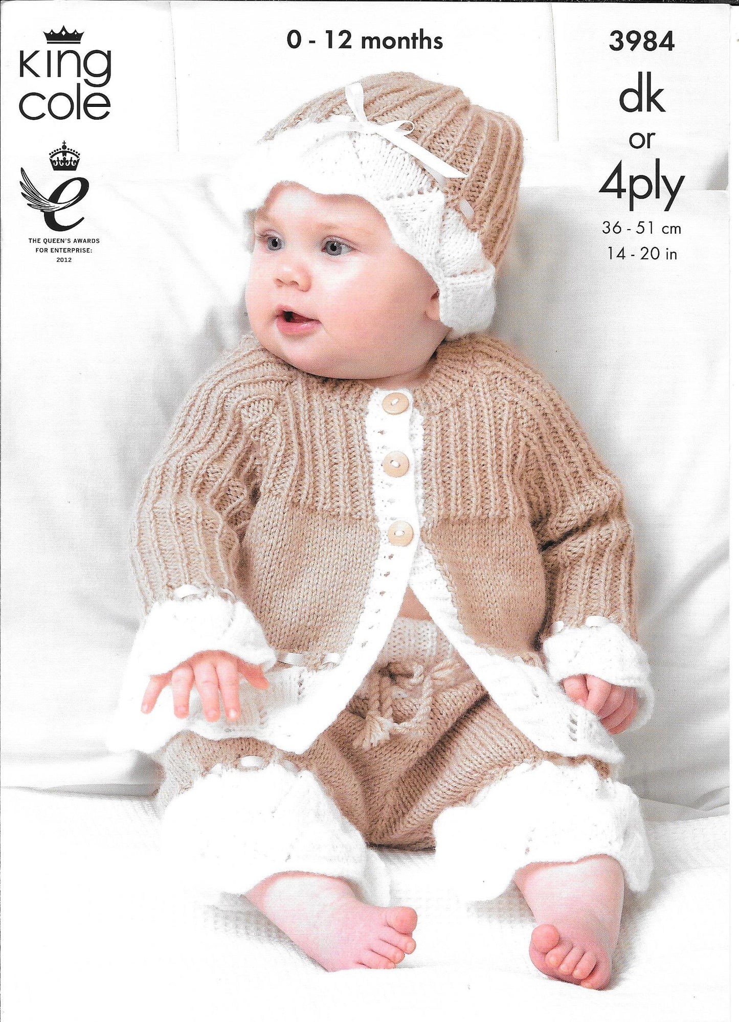 King Cole 3984 DK or 4 ply Baby Jacket, Pants and Hat knitting pattern