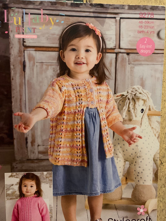 9278 Stylecraft Lullaby dk baby children sweater and cardigan knitting pattern