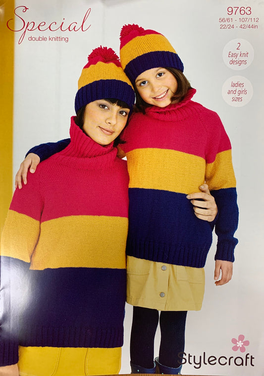 Stylecraft 9763 Special DK ladies & Child Sweater & Hat knitting pattern