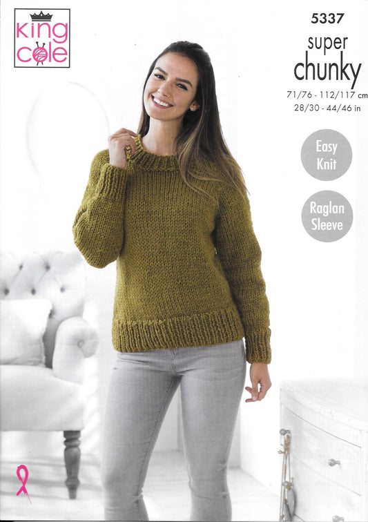 King Cole 5337 Super Chunky Ladies Sweater and Cardigan knitting pattern