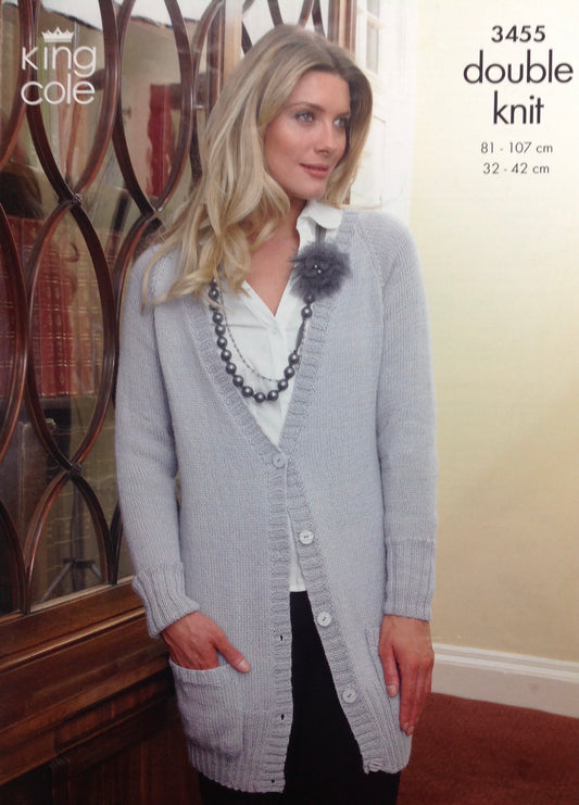 King Cole 3455 Dk ladies Cardigan and Sweater knitting pattern