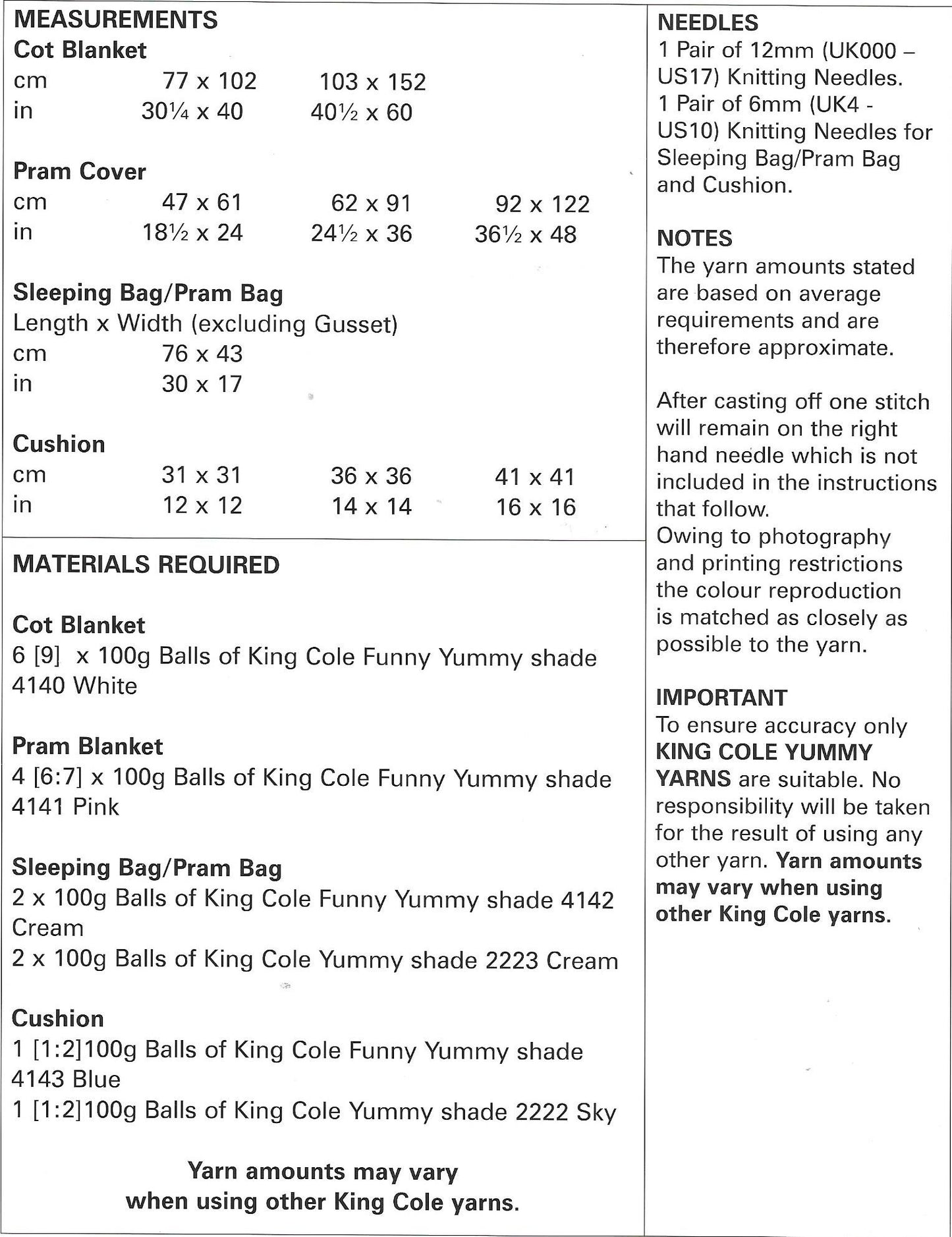 King Cole 5309 Funny Yummy Cot Blanket, Pram Cover, Sleeping Bag & Cushion Knitting pattern