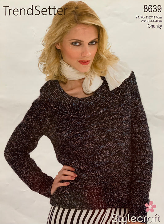 8639 Stylecraft Trendsetter chunky ladies sweater knitting pattern