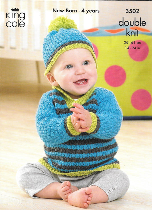 King Cole 3502 Dk Comfort Baby - Child Cape, Sweater and Hat Knitting Pattern