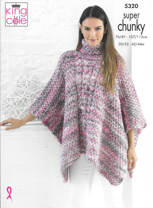 King Cole 5320 Super Chunky Tints Ladies Tabard, Hat, Scarf and Cowl Knitting Pattern