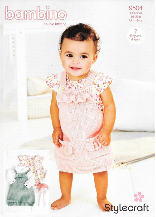 9504 Stylecraft Bambino dk child pinafore knitting pattern