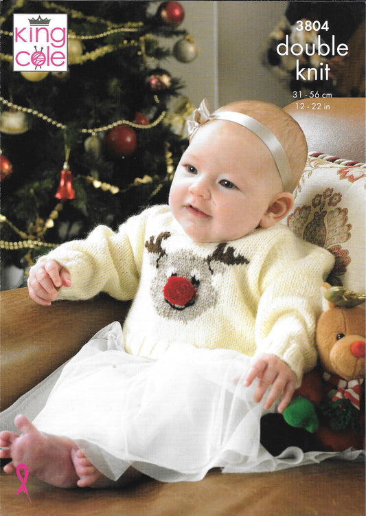 King Cole 3804 Comfort DK baby - Child Santa Sweater & Rudolph S0weater knitting pattern