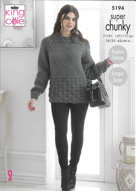 5194 King Cole Big Value Super Chunky Ladies Sweater, Scarf, Cowl and Hat knitting pattern